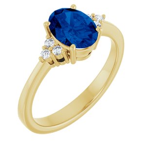 14K Yellow Gold Lab-Grown Blue Sapphire and 1/10 CTW Lab-Grown Diamond Ring