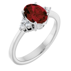 Sterling Silver Natural Mozambique Garnet and 1/10 CTW Lab-Grown Diamond Ring