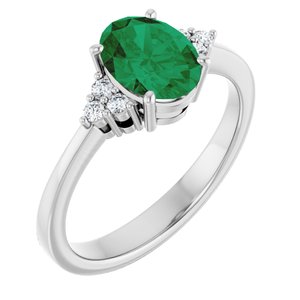 10K White Gold Lab-Grown Emerald and 1/10 CTW Lab-Grown Diamond Ring