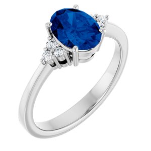 Sterling Silver Lab-Grown Blue Sapphire and 1/10 CTW Lab-Grown Diamond Ring