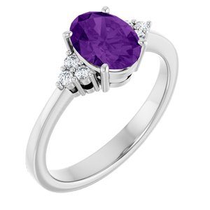 10K White Gold Natural Amethyst and 1/10 CTW Lab-Grown Diamond Ring