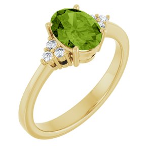 14K Yellow Gold Natural Peridot  and 1/10 CTW Lab-Grown Diamond Ring