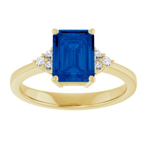 10K Yellow Gold Lab-Grown Blue Sapphire and 1/10 CTW Lab-Grown Diamond Ring