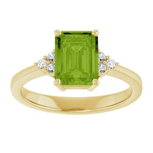 10K Yellow Gold Natural Peridot  and 1/10 CTW Lab-Grown Diamond Ring
