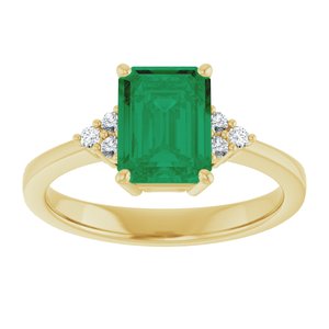 10K Yellow Gold Lab-Grown Emerald and 1/10 CTW Lab-Grown Diamond Ring
