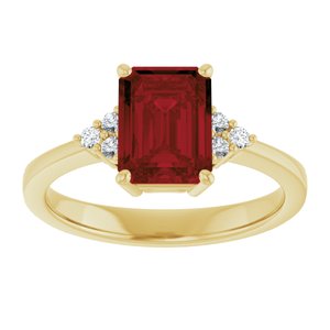 10K Yellow Gold Natural Mozambique Garnet and 1/10 CTW Lab-Grown Diamond Ring