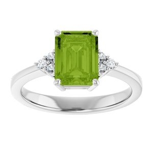 Platinum Natural Peridot  and 1/10 CTW Lab-Grown Diamond Ring