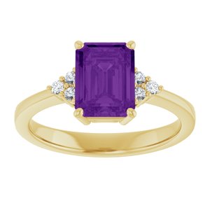 10K Yellow Gold Natural Amethyst and 1/10 CTW Lab-Grown Diamond Ring