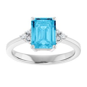 Platinum Natural Aquqmarine  and 1/10 CTW Lab-Grown Diamond Ring