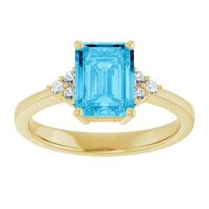 10K Yellow Gold Natural Aquqmarine  and 1/10 CTW Lab-Grown Diamond Ring