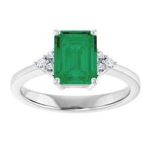 14K White Gold Lab-Grown Emerald and 1/10 CTW Lab-Grown Diamond Ring