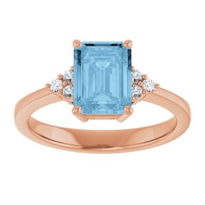 14K Rose Gold Natural Sky Blue Topaz  and 1/10 CTW Lab-Grown Diamond Ring