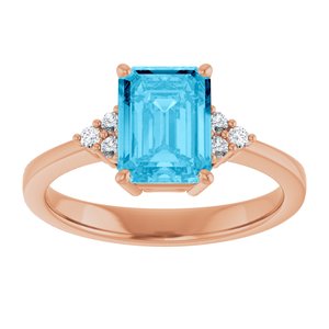 14K Rose Gold Natural Aquqmarine  and 1/10 CTW Lab-Grown Diamond Ring