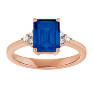 14K Rose Gold Lab-Grown Blue Sapphire and 1/10 CTW Lab-Grown Diamond Ring
