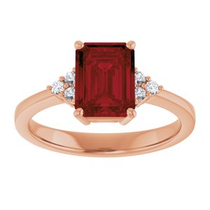 14K Rose Gold Natural Mozambique Garnet and 1/10 CTW Lab-Grown Diamond Ring