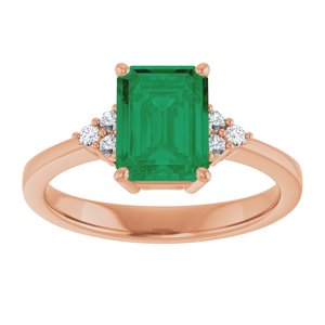 14K Rose Gold Lab-Grown Emerald and 1/10 CTW Lab-Grown Diamond Ring