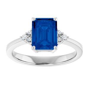 14K White Gold Lab-Grown Blue Sapphire and 1/10 CTW Lab-Grown Diamond Ring
