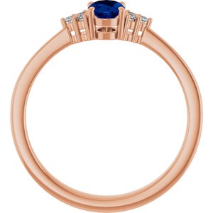 14K Rose Gold Lab-Grown Blue Sapphire and .05 CTW Lab-Grown Diamond Ring
