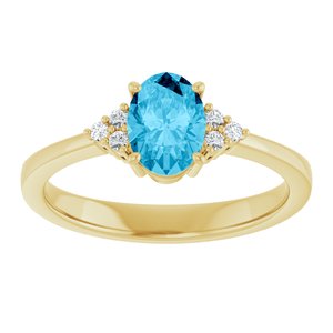 10K Yellow Gold Natural Aquqmarine  and .05 CTW Lab-Grown Diamond Ring