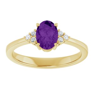 10K Yellow Gold Natural Amethyst and .05 CTW Lab-Grown Diamond Ring