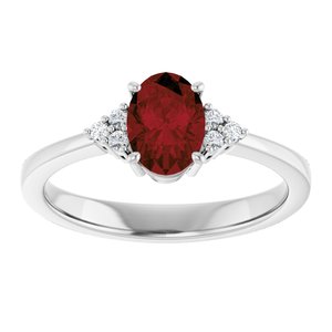 10K White Gold Natural Mozambique Garnet and .05 CTW Lab-Grown Diamond Ring
