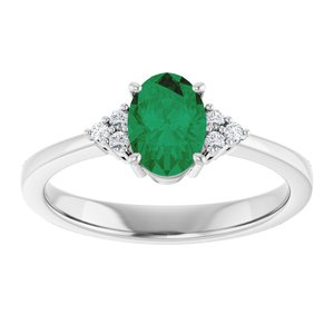 Sterling Silver Lab-Grown Emerald and .05 CTW Lab-Grown Diamond Ring