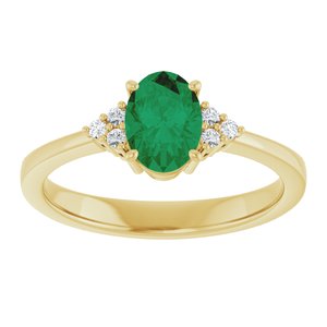 10K Yellow Gold Lab-Grown Emerald and .05 CTW Lab-Grown Diamond Ring