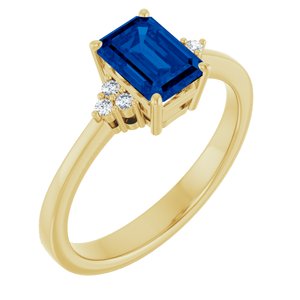 14K Yellow Gold Lab-Grown Blue Sapphire and .05 CTW Lab-Grown Diamond Ring