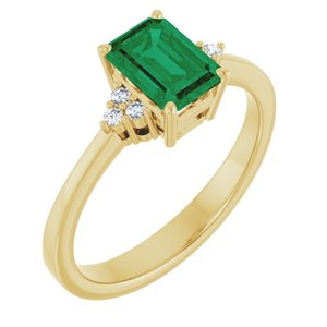 14K Yellow Gold Lab-Grown Emerald and .05 CTW Lab-Grown Diamond Ring