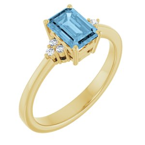 14K Yellow Gold Natural Sky Blue Topaz  and .05 CTW Lab-Grown Diamond Ring
