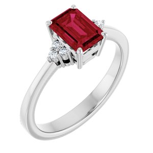 14K White Gold Lab-Grown Ruby  and .05 CTW Lab-Grown Diamond Ring