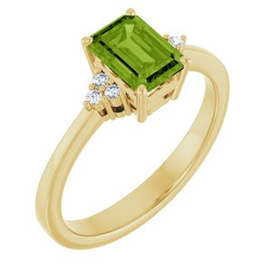 14K Yellow Gold Natural Peridot  and .05 CTW Lab-Grown Diamond Ring