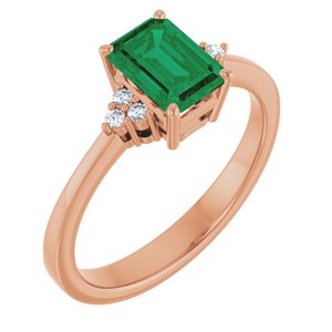 14K Rose Gold Lab-Grown Emerald and .05 CTW Lab-Grown Diamond Ring