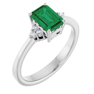 14K White Gold Lab-Grown Emerald and .05 CTW Lab-Grown Diamond Ring