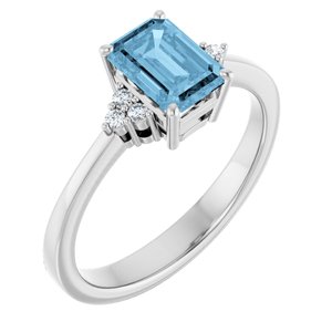 14K White Gold Natural Sky Blue Topaz  and .05 CTW Lab-Grown Diamond Ring