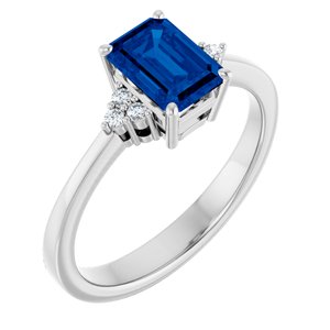 14K White Gold Lab-Grown Blue Sapphire and .05 CTW Lab-Grown Diamond Ring