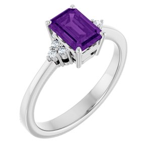 14K White Gold Natural Amethyst and .05 CTW Lab-Grown Diamond Ring