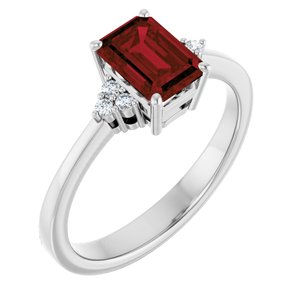 14K White Gold Natural Mozambique Garnet and .05 CTW Lab-Grown Diamond Ring