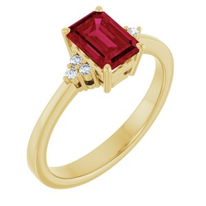 14K Yellow Gold Lab-Grown Ruby  and .05 CTW Lab-Grown Diamond Ring