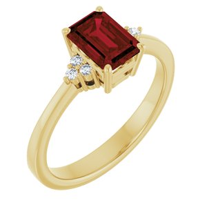 14K Yellow Gold Natural Mozambique Garnet and .05 CTW Lab-Grown Diamond Ring
