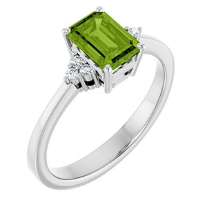 14K White Gold Natural Peridot  and .05 CTW Lab-Grown Diamond Ring