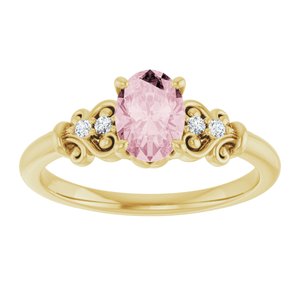 14K Yellow Gold Natural Pink Morganite & .04 CTW Natural Diamond Ring