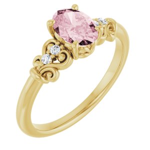 14K Yellow Gold Natural Pink Morganite & .04 CTW Natural Diamond Ring