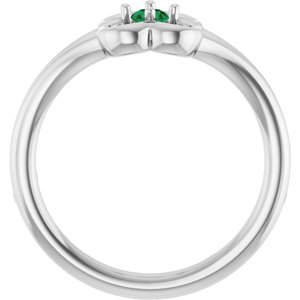 14K White Gold Natural Emerald Youth Flower Ring