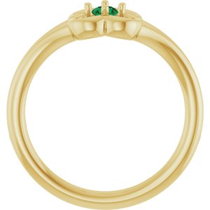 14K Yellow Gold Natural Emerald Youth Flower Ring