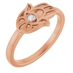 14K Rose Gold .03 CT Natural Diamond Hamsa Ring