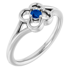 14K White Gold Natural Blue Sapphire Youth Flower Ring