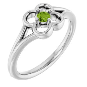 14K White Gold Natural Peridot Youth Flower Ring