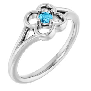 14K White Gold Natural Aquamarine Youth Flower Ring