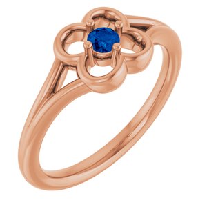 14K Rose Gold Natural Blue Sapphire Youth Flower Ring